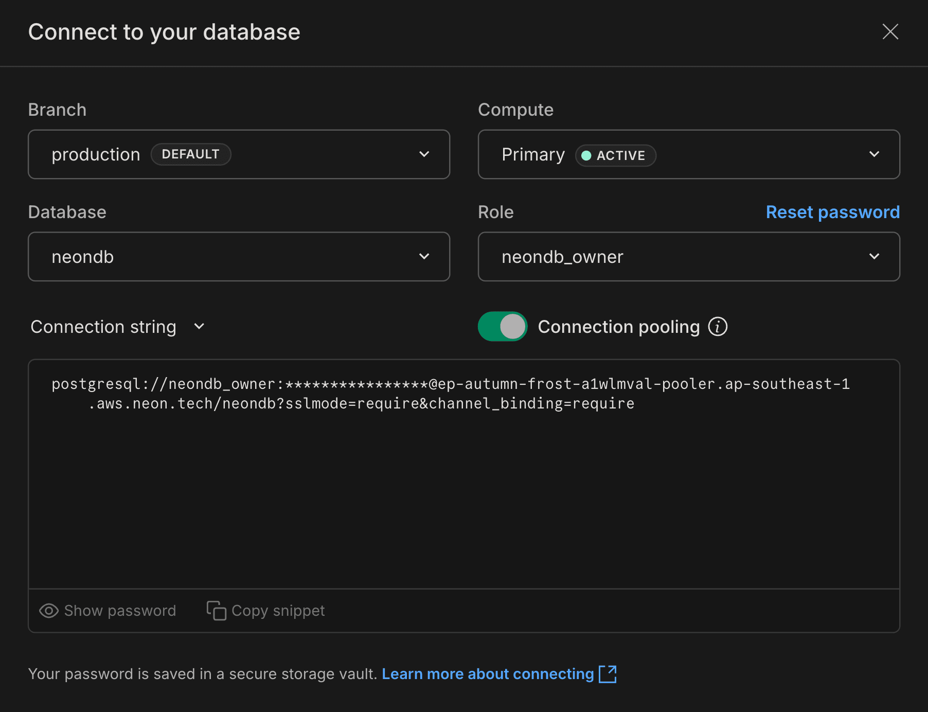 Connection Details pooled connection string