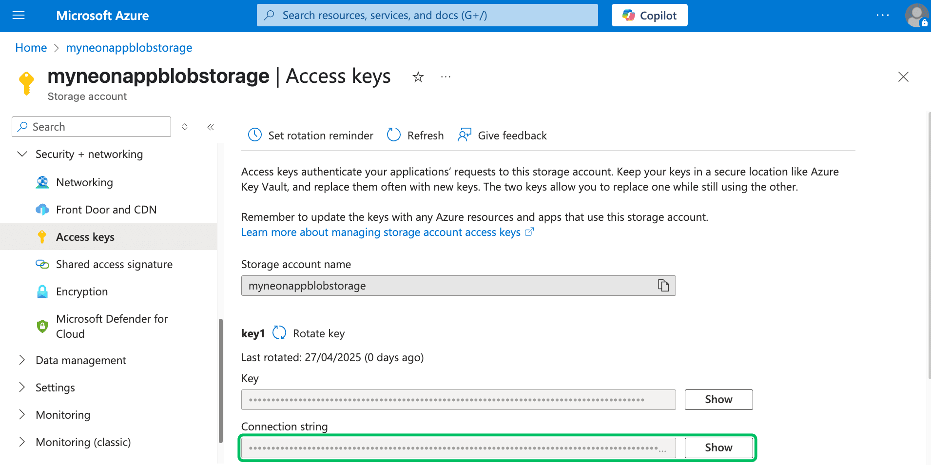 Azure Storage Account Access Keys