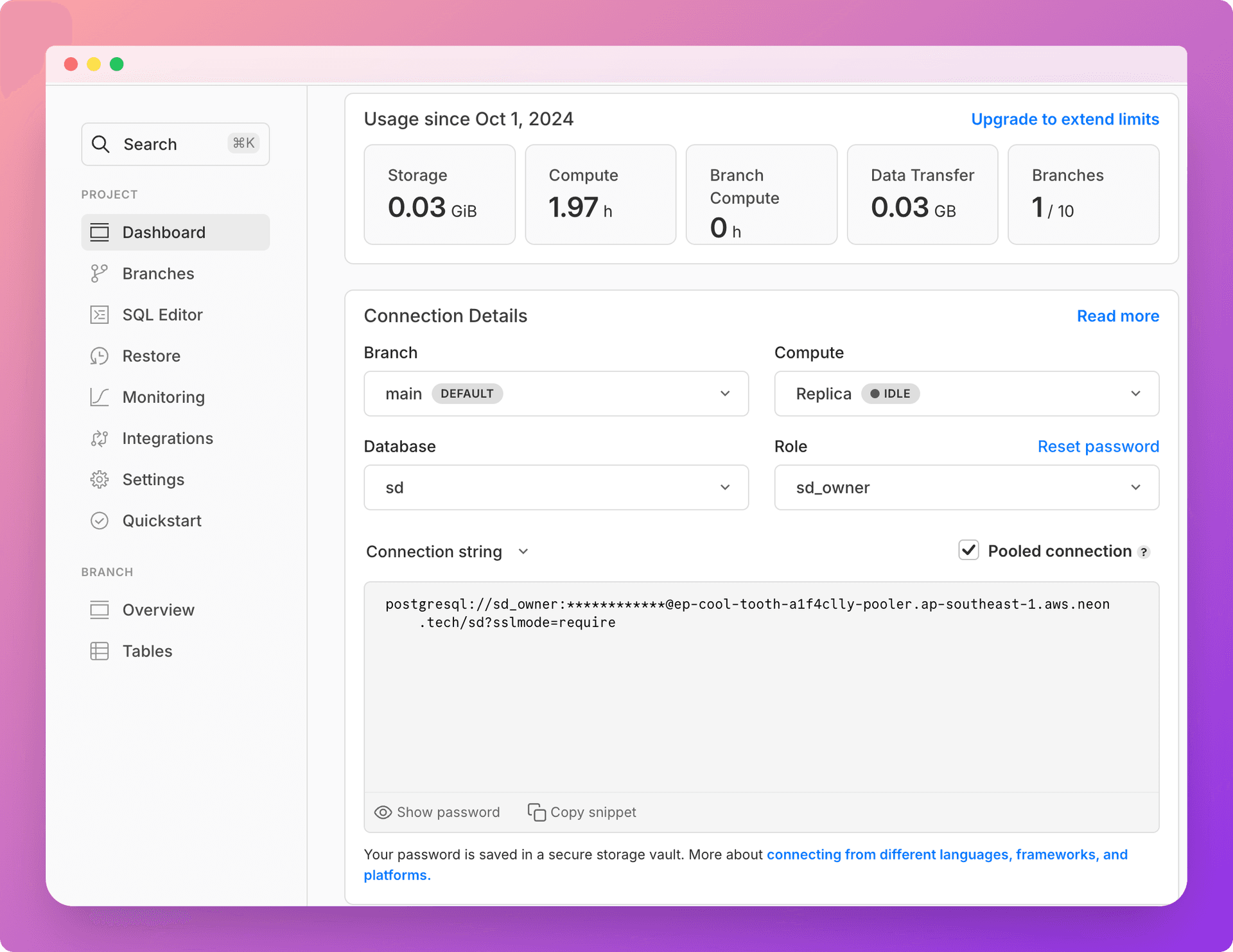 Read replica connection string